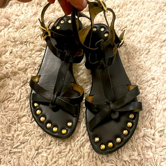 Matt Bernson Gladiator Sandal Studded Nubuck Leather Open Toe T Strap Size 9 - Picture 1 of 3